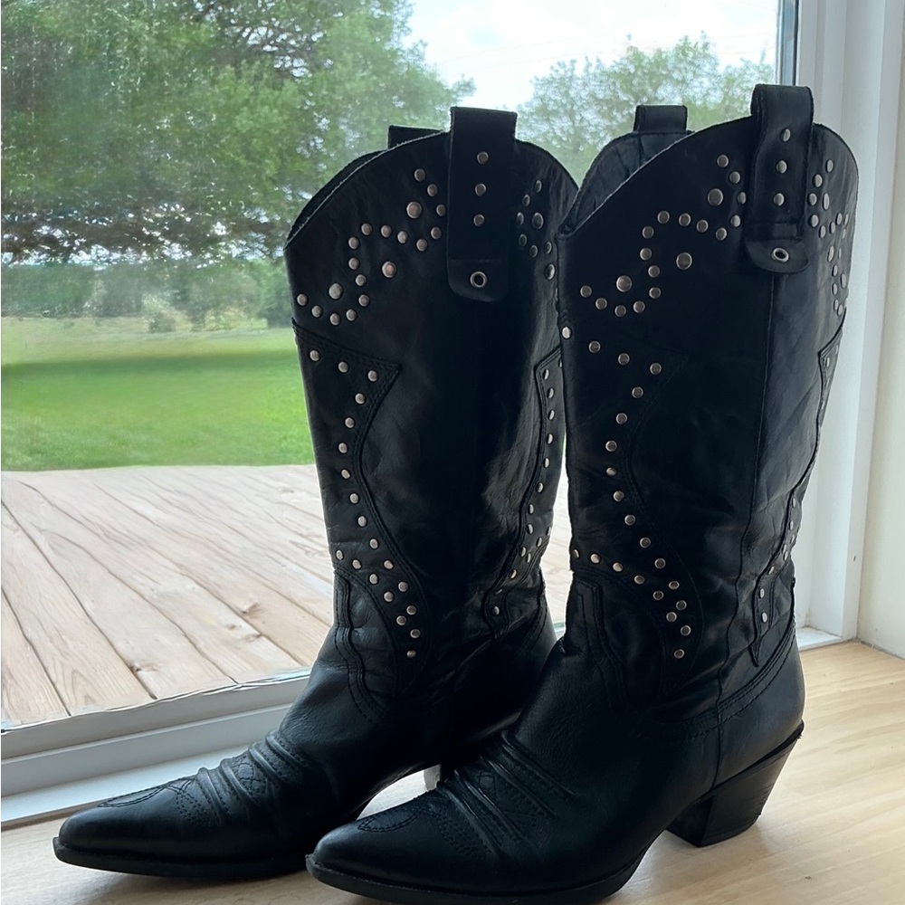 Reba by Justin- Black Studded Cowboy Boots